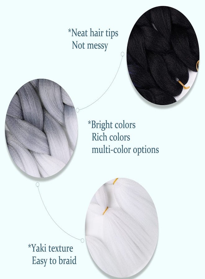 MAYSA Black and White Braiding Hair Pre stretched Extensions Ombre Braiding Hair 24inch 3Pcs Jumbo Hair Synthetic Extensions # Black-grey-white - Image 3